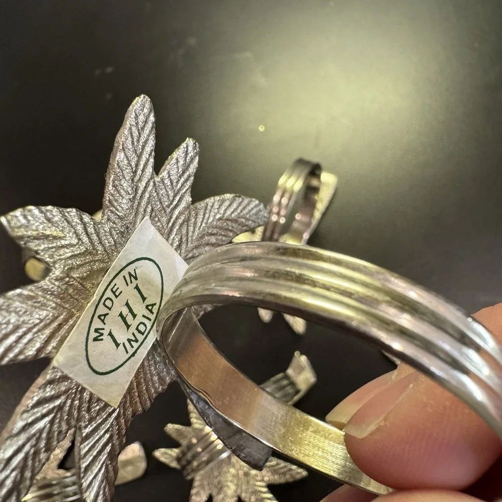Silver Palm Tree Napkin Holders w Rings Pewter Set of 6 Beach‎ Hawaiian Themed